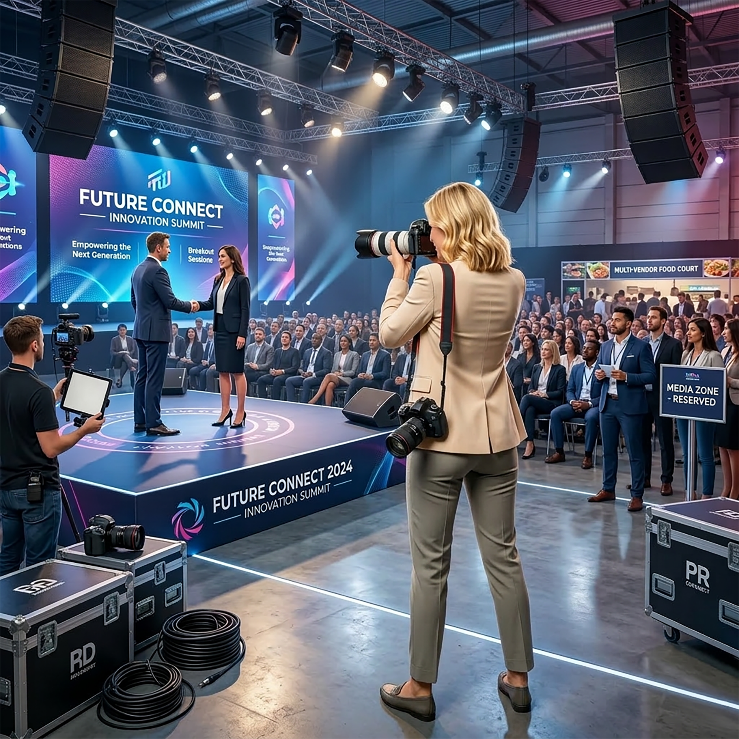 Vrouw doet aan eventfotografie op een netwerkevent.
