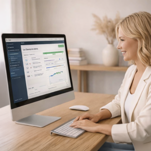 De vrouw voert een SEO optimalisatie uit op een website van een klant.
