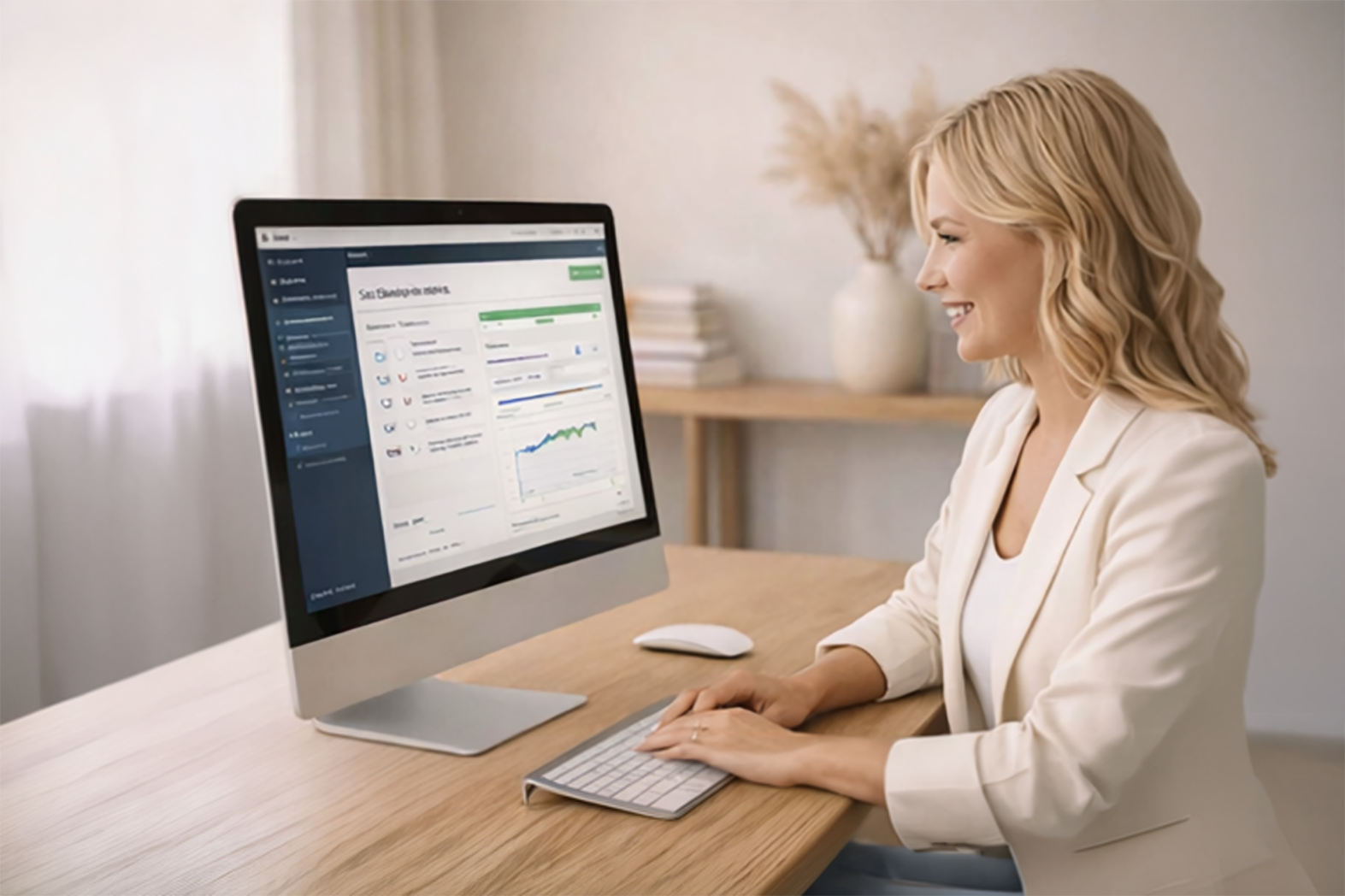 De vrouw voert een SEO optimalisatie uit op een website van een klant.