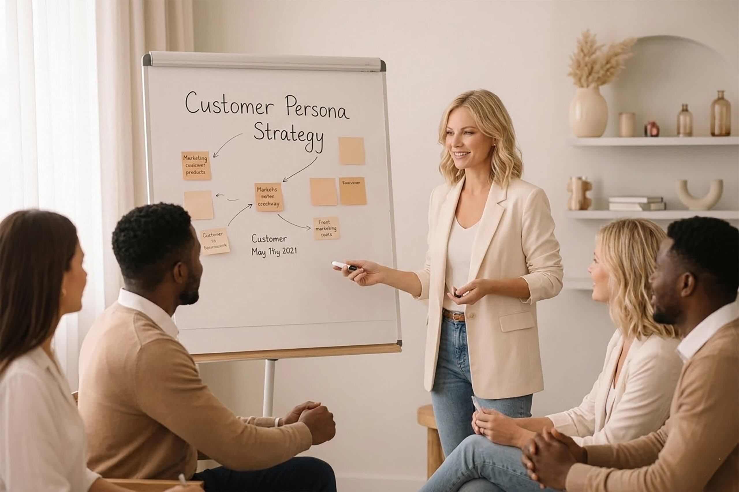 Vrouw stelt de customer journey mapping voor.