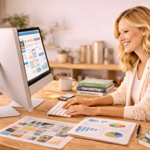 Vrouw doet in SEO integratie op een website voor haar klant.