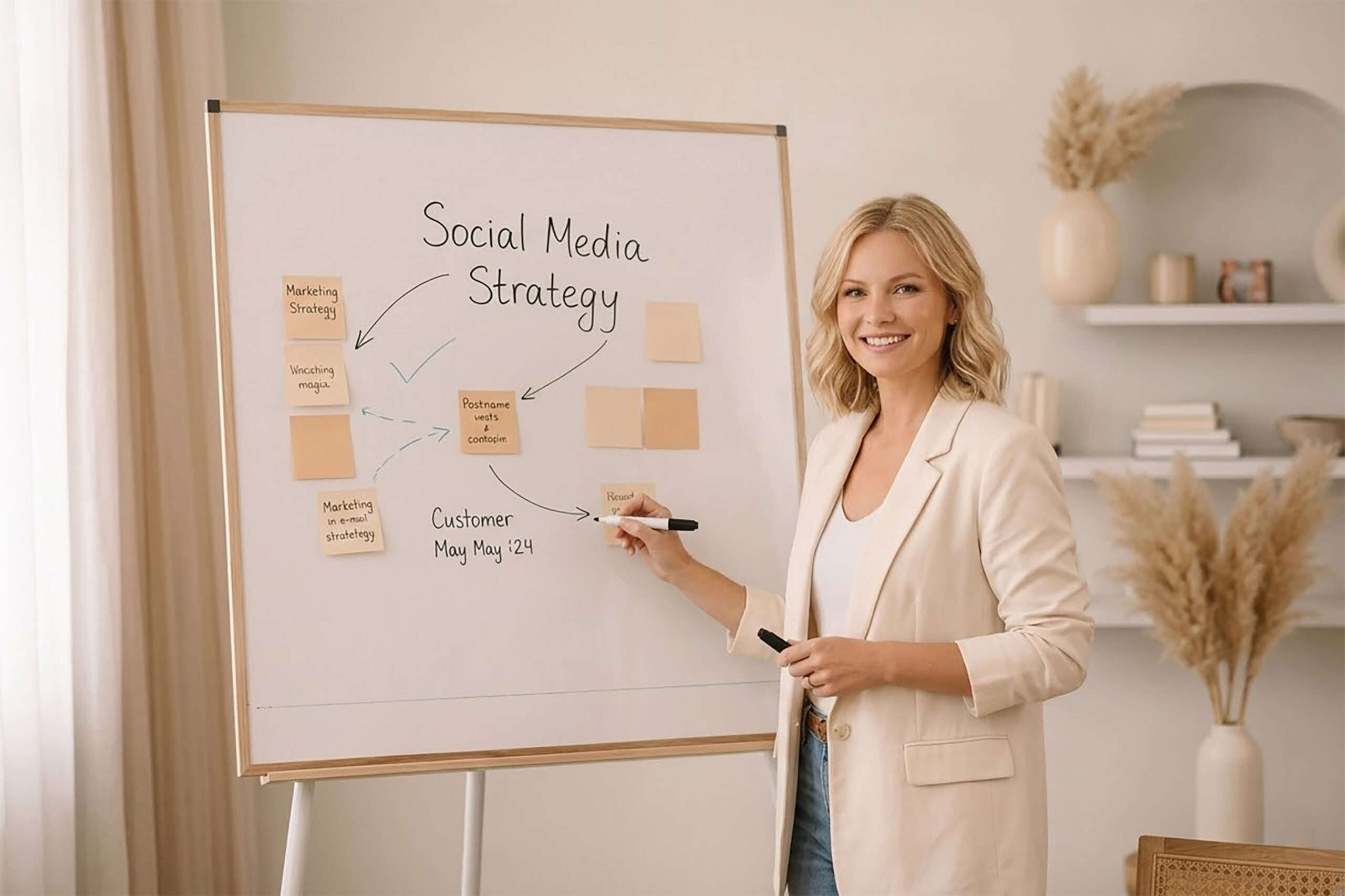 Vrouw doet een analyse van social media en geeft daarna advies.